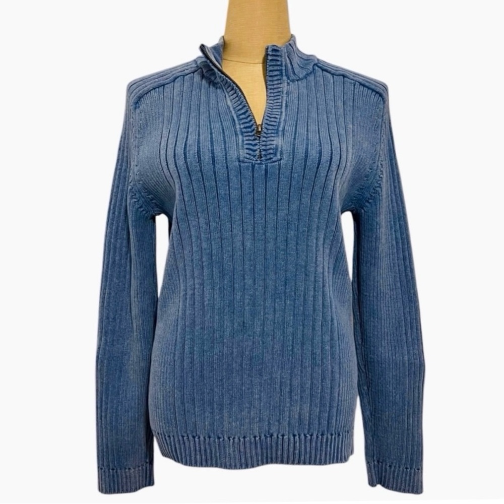Y2K Faded Boyfriend Sweater 1/4 Zip Pullover Stonewashed Mock Neck
